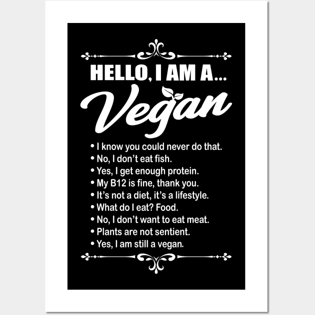 Hello I Am A Vegan Gift Wall Art by Delightful Designs